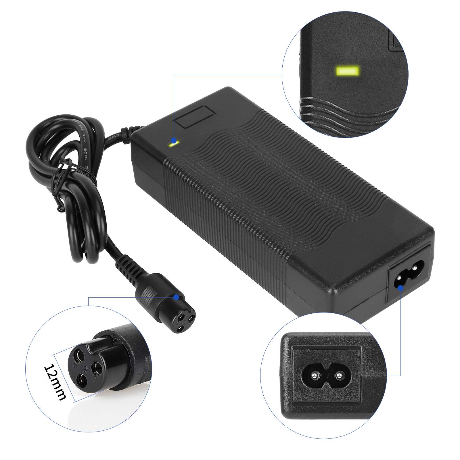 42V 2A /36V 2A Charger with GX16 Connector 3 Pins with EU Plug Electric Vehicle Electric Scooter 16mm 3-Prong Plug Head Charger Lithium Battery Charger 36V 2A Round Head Power Adapter Cord Accessories