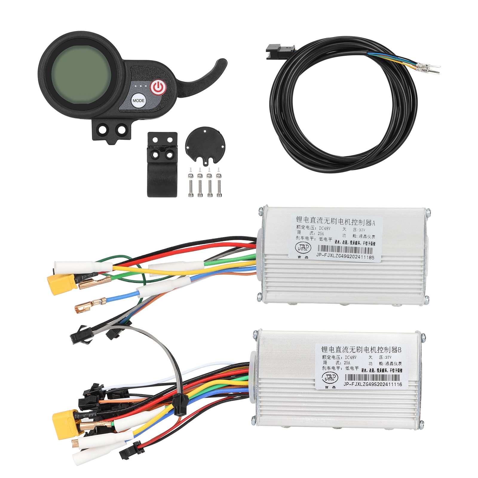 J&P 48V/25A Dual Drive A+B Two Controllers + Meter + Connection Cable Set Gipin JP Jipin Electric Scooter Accessories 48V/25A Set of Dual-drive Controller LCD Code Meter Accelerator Meter