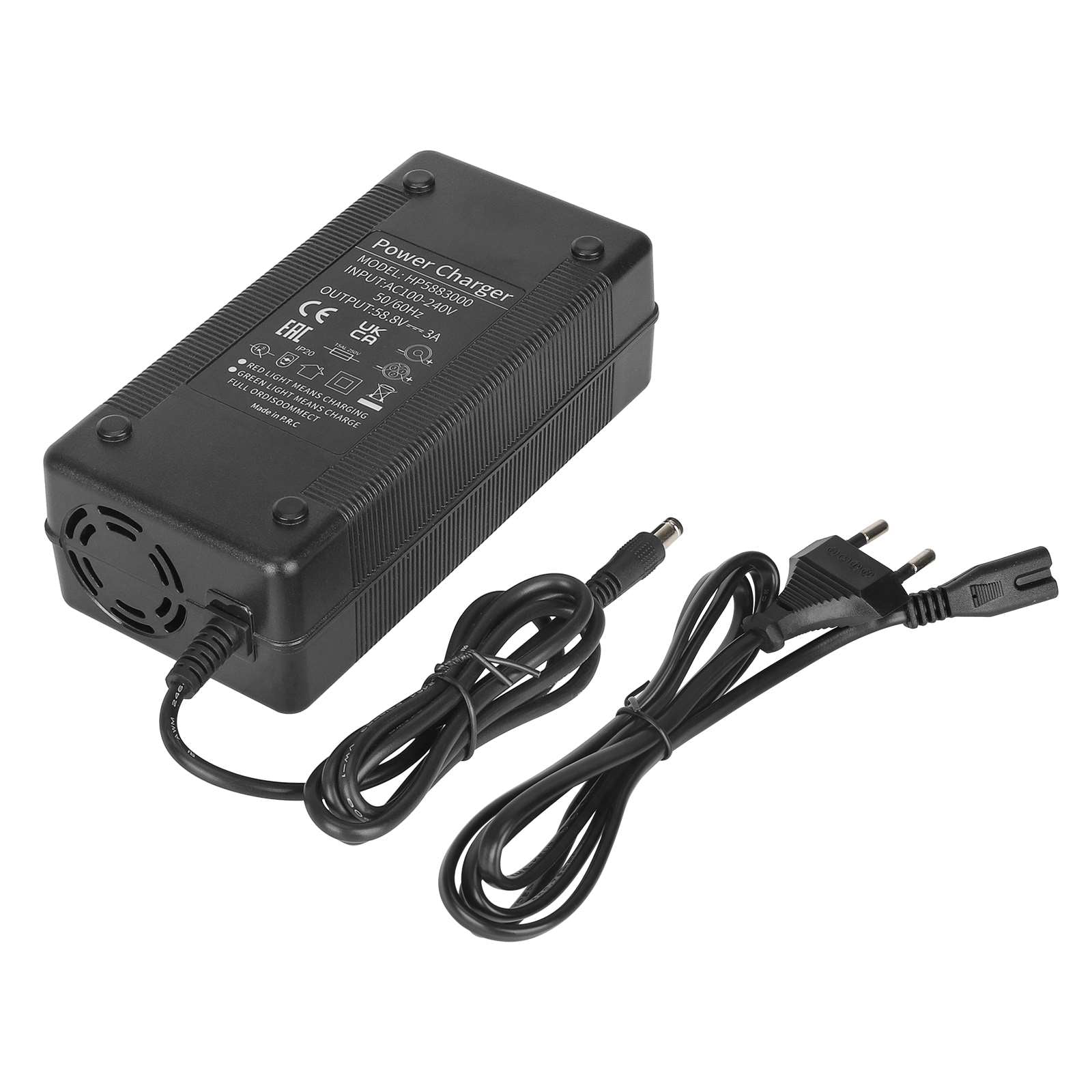58.8V 3A DC2.1 Charger EU plug 52V 3A with DC2.1 5521 5.5*2.1 Connector Electric Vehicle Electric Scooter Charger Round Head Power Cord Accessories 58.8V Battery