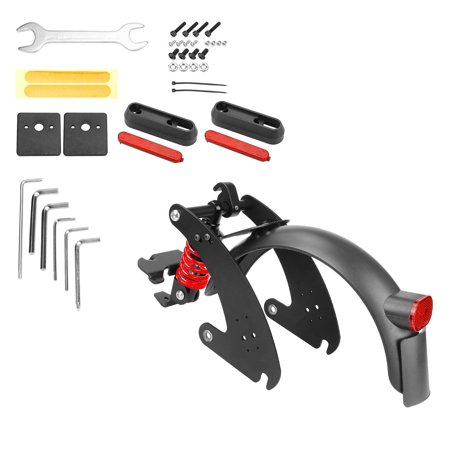 Black-red V2 rear suspension for G30 Max Scooter with PATENT Max G30LP G30LE G30E Rear Suspension Rear Shock Absorber with Rear Fender with License Plate and Enlarged Taillights